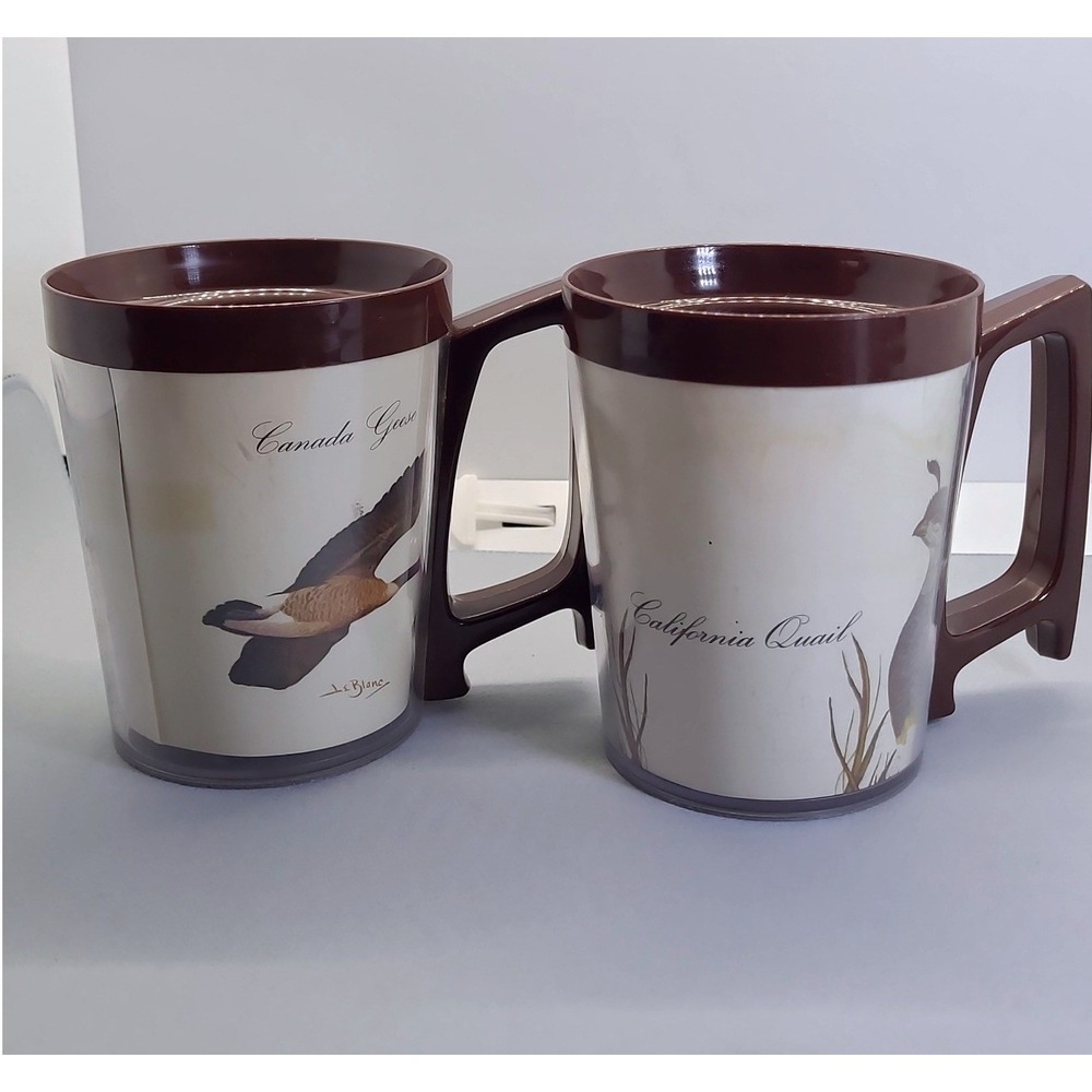Vintage Flambeau Wildlife Thermal Mugs Set of 2 Brown Canada Goose Quail Hunting
